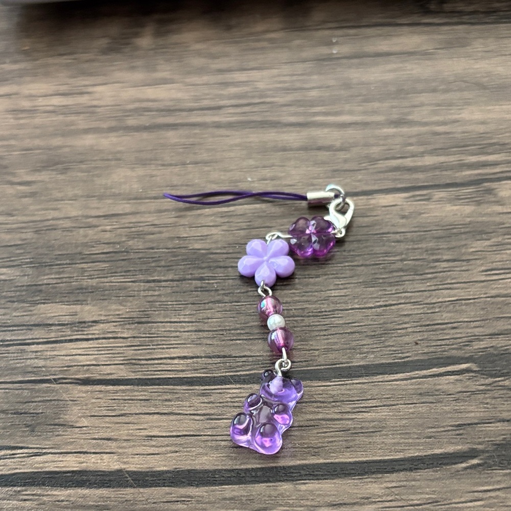 Purple Beaded Charm Keychain
